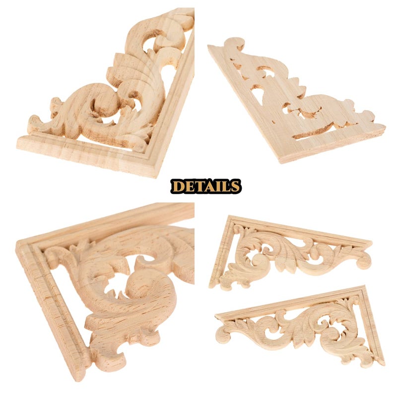 MUXSAM Wood Carved Appliques Corners Onlay, 1-Pair Unpainted Vintage Wooden Carvings Decals for Cabinet Mirror Mantel Fireplace Wall Door Headboard Dresser Wardrobe DIY Project, 13x7cm/5.12"x2.76" - Image 4